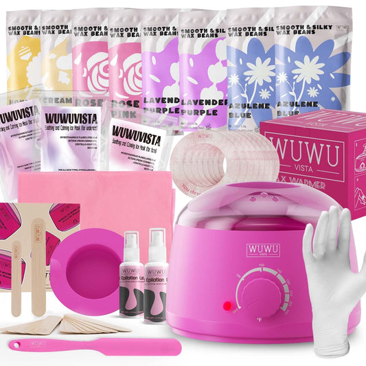 Waxing Kit WUWUVISTA 69 Items Hair Removal Wax Kit With Wax Warmer Waxing Beads For Face, Brazilian, Full Body, Bikini, Sensitiive Skin Skin Suitable For Plugs Of American, European Specification SchmuckNeu