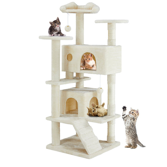 Multi-functional Cat Tree House Cat Climbing Frame, Lounge And Recreation Area Detachable Toy, 54in Dark Blue SchmuckNeu