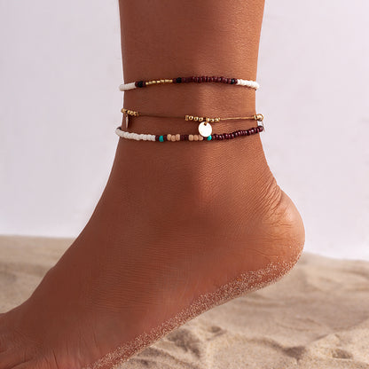 Boho Starlight – Mehrlagiges Perlen-Fußkettchen im Ethno-Stil - Lunastein - Schmuck