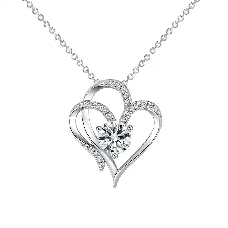 Double Love – Herz-Halskette mit Rhinestones & Zirkonia in Rosé- oder Weißgold - Lunastein