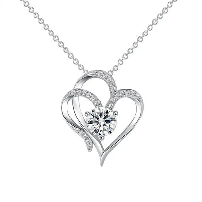 Double Love – Herz-Halskette mit Rhinestones & Zirkonia in Rosé- oder Weißgold - Lunastein