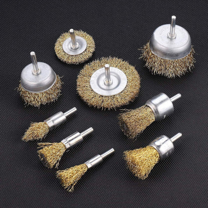 9pcs Grinding Brushes Steel Wire Brush Wire Brushes Set Attachment For Drilling Machine