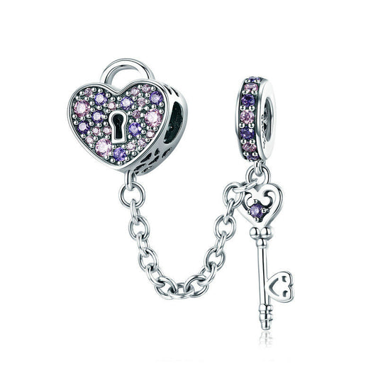 Herzschloss Charm – Sicherheitskette mit Schlüssel in 925er Silber - Lunastein