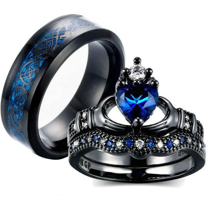 Crownlove Saphir – Königlicher Partnerring mit blauen & weißen Kristallen für Damen & Herren - Lunastein