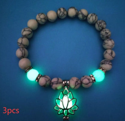 Energy Luminous Lotus Natural Stone Bracelet Yoga Healing Luminous Glow In The Dark Charm Beads Bracelet For Men Women Prayer Buddhism SchmuckNeu