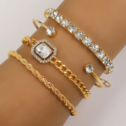 Fashion Jewelry 4 Pcs Crystal Bracelet Set Bohemian Design For Women Vintage Luxury Twisted Cuff Chains Armband Jewelry Accessories - Lunastein
