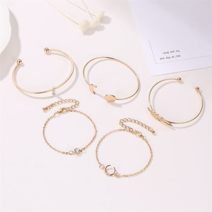Five Pieces Ladies Bracelets Boho Punk Moon Leaf Crystal Protein Bracelet Set Boho Beach Bracelet Jewelry - Lunastein