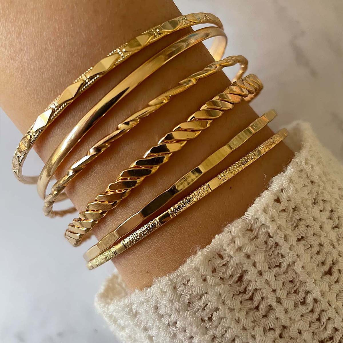Bohemian Metal Chain Bracelet Set For Women Geometric Gold Color Thick Link Chain  Bangle Female Fashion Jewelry - Lunastein