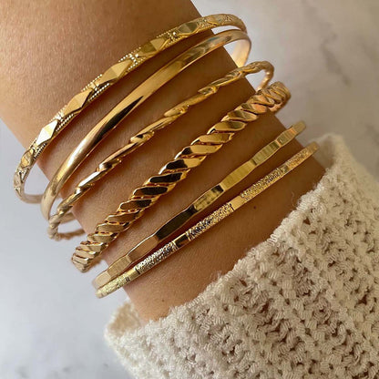 Bohemian Metal Chain Bracelet Set For Women Geometric Gold Color Thick Link Chain  Bangle Female Fashion Jewelry - Lunastein