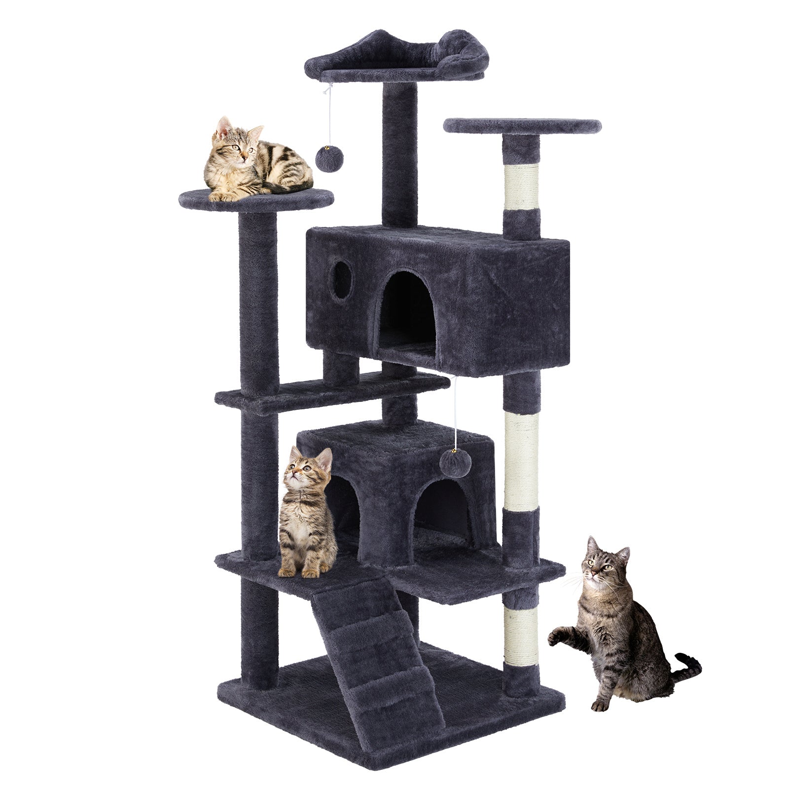 Multi-functional Cat Tree House Cat Climbing Frame, Lounge And Recreation Area Detachable Toy, 54in Dark Blue SchmuckNeu