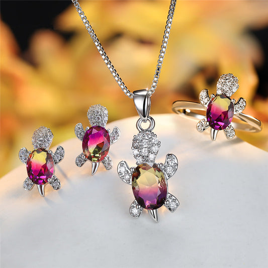 Rainbow Turtle Necklace – Schildkröten-Kette mit Zirkonia in 16 Farben - Lunastein