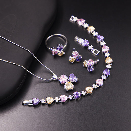 Clover Zircon Diamond Jewellery Set Women - Lunastein