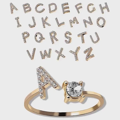 LOVE LETTER – Adjustable initial ring with zirconia in gold, silver or rose gold